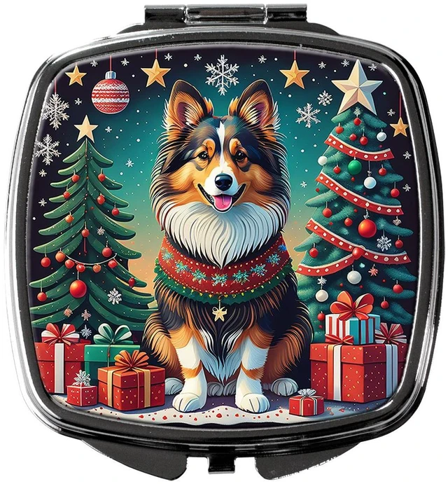 Main image of Sheltie Christmas Compact Mirror Decorative Travel Makeup Mirror for Women Girls Gifts Pocket Makeup Mirror Folding Handheld
