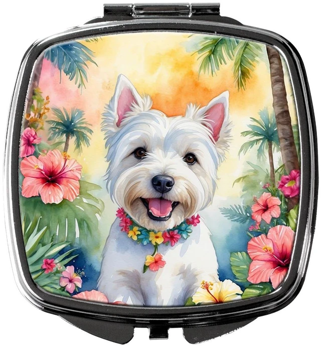 Main image of Westie Luau Compact Mirror Decorative Travel Makeup Mirror for Women Girls Gifts Pocket Makeup Mirror Folding Handheld
