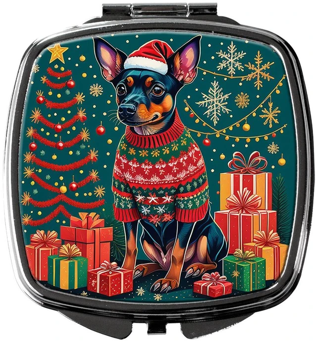 Main image of Miniature Pinscher Christmas Compact Mirror Decorative Travel Makeup Mirror for Women Girls Gifts Pocket Makeup Mirror Folding Handheld