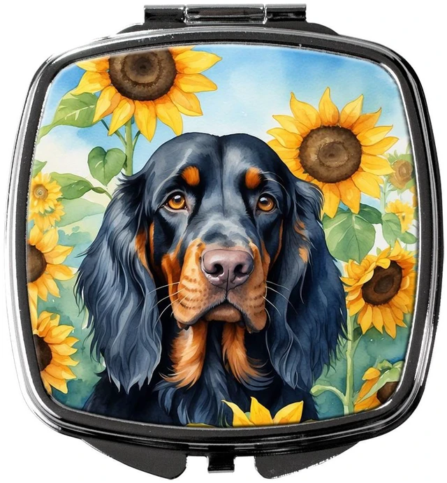 Main image of Gordon Setter in Sunflowers Compact Mirror Decorative Travel Makeup Mirror for Women Girls Gifts Pocket Makeup Mirror Folding Handheld