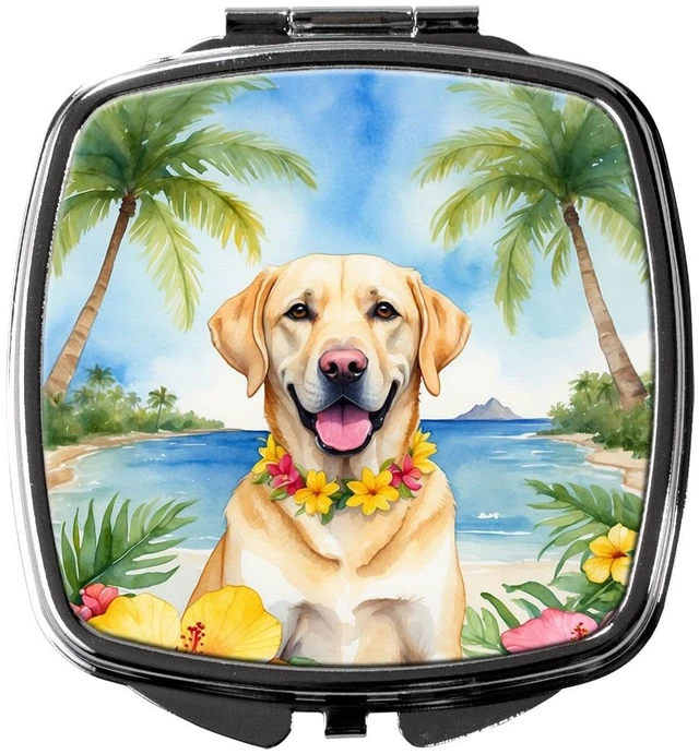 Main image of Yellow Labrador Retriever Luau Compact Mirror Decorative Travel Makeup Mirror for Women Girls Gifts Pocket Makeup Mirror Folding Handheld