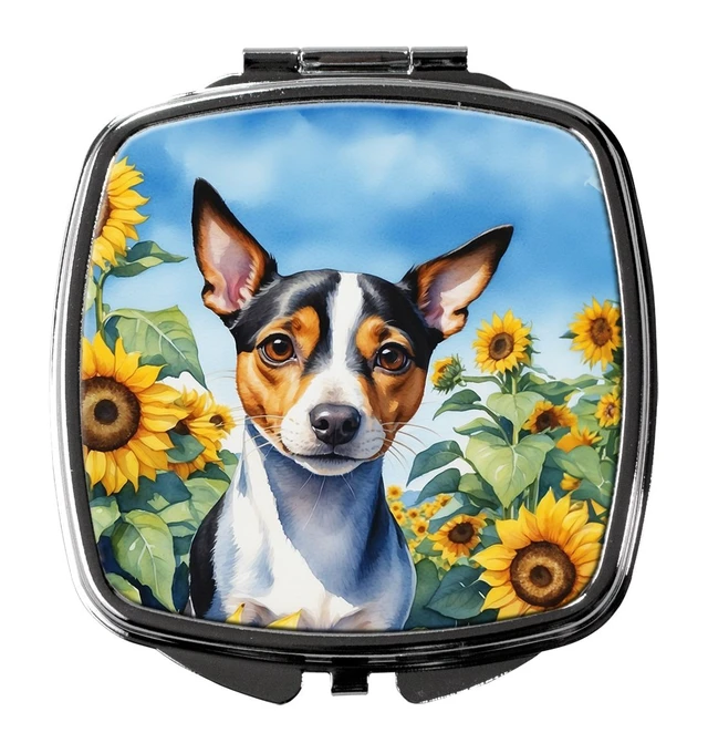 Main image of Rat Terrier in Sunflowers Compact Mirror Decorative Travel Makeup Mirror for Women Girls Gifts Pocket Makeup Mirror Folding Handheld