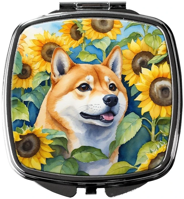 Main image of Shiba Inu in Sunflowers Compact Mirror Decorative Travel Makeup Mirror for Women Girls Gifts Pocket Makeup Mirror Folding Handheld