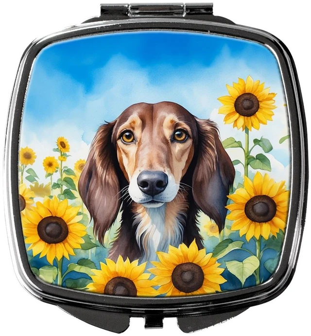 Main image of Saluki in Sunflowers Compact Mirror Decorative Travel Makeup Mirror for Women Girls Gifts Pocket Makeup Mirror Folding Handheld
