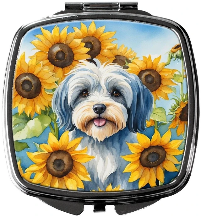 Main image of Tibetan Terrier in Sunflowers Compact Mirror Decorative Travel Makeup Mirror for Women Girls Gifts Pocket Makeup Mirror Folding Handheld