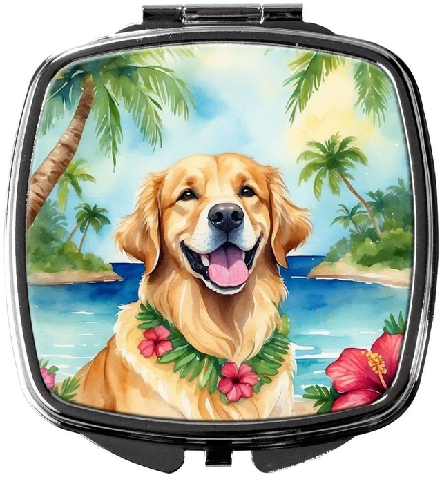 Main image of Golden Retriever Luau Compact Mirror Decorative Travel Makeup Mirror for Women Girls Gifts Pocket Makeup Mirror Folding Handheld