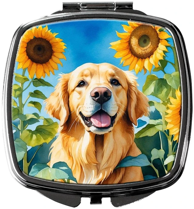 Main image of Golden Retriever in Sunflowers Compact Mirror Decorative Travel Makeup Mirror for Women Girls Gifts Pocket Makeup Mirror Folding Handheld
