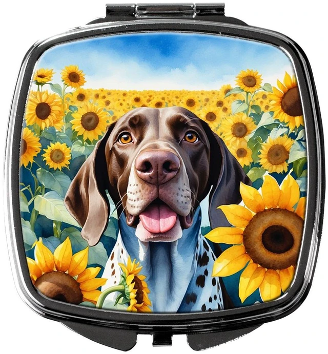 Main image of German Shorthaired Pointer in Sunflowers Compact Mirror Decorative Travel Makeup Mirror for Women Girls Gifts Pocket Makeup Mirror Folding Handheld