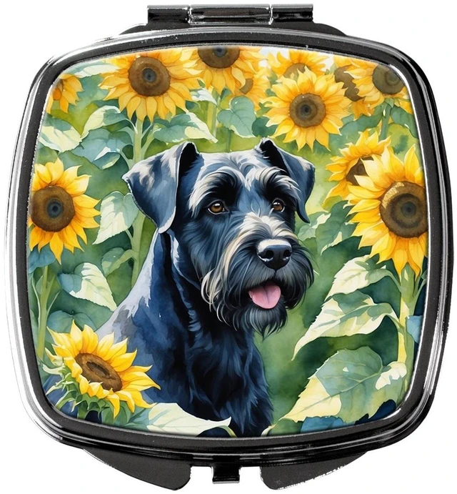 Main image of Giant Schnauzer in Sunflowers Compact Mirror Decorative Travel Makeup Mirror for Women Girls Gifts Pocket Makeup Mirror Folding Handheld