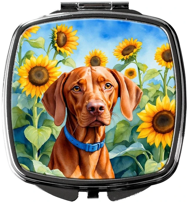 Main image of Vizsla in Sunflowers Compact Mirror Decorative Travel Makeup Mirror for Women Girls Gifts Pocket Makeup Mirror Folding Handheld