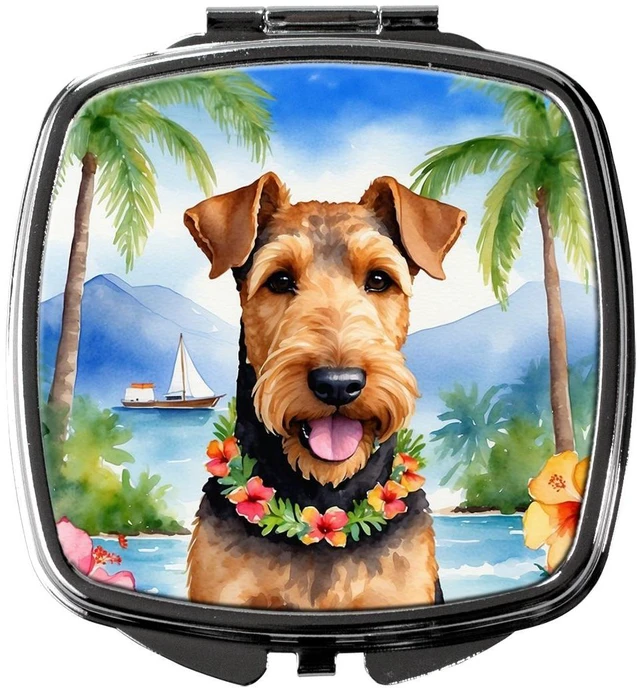 Main image of Airedale Terrier Luau Compact Mirror Decorative Travel Makeup Mirror for Women Girls Gifts Pocket Makeup Mirror Folding Handheld