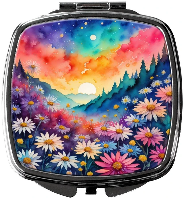 Main image of Colorful Asters Compact Mirror Decorative Travel Makeup Mirror for Women Girls Gifts Pocket Makeup Mirror Folding Handheld