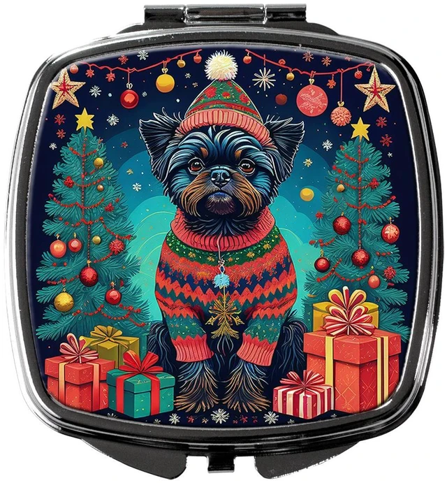 Main image of Affenpinscher Christmas Compact Mirror Decorative Travel Makeup Mirror for Women Girls Gifts Pocket Makeup Mirror Folding Handheld