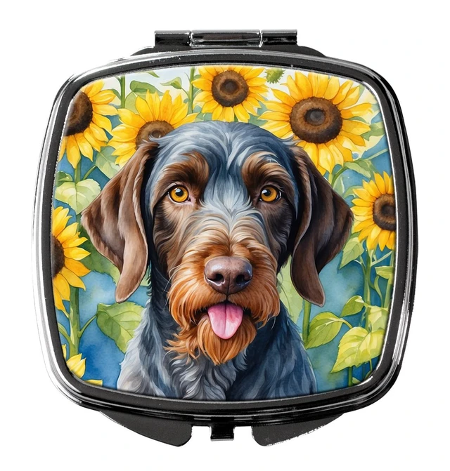Main image of German Wirehaired Pointer in Sunflowers Compact Mirror Decorative Travel Makeup Mirror for Women Girls Gifts Pocket Makeup Mirror Folding Handheld