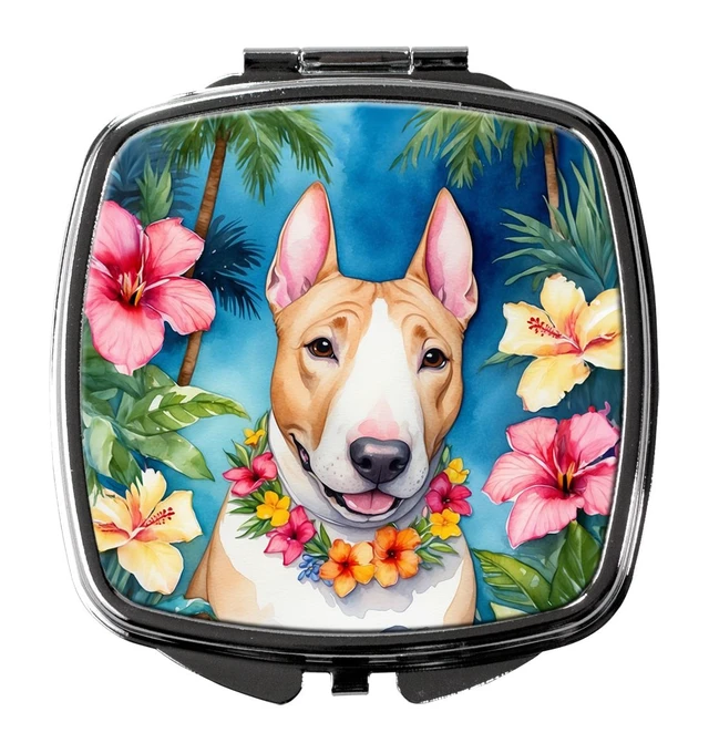 Main image of English Bull Terrier Luau Compact Mirror Decorative Travel Makeup Mirror for Women Girls Gifts Pocket Makeup Mirror Folding Handheld