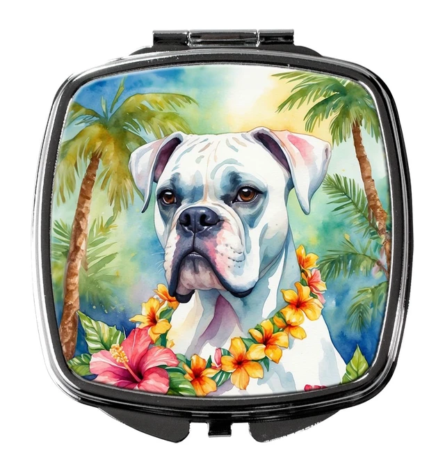 Main image of White Boxer Luau Compact Mirror Decorative Travel Makeup Mirror for Women Girls Gifts Pocket Makeup Mirror Folding Handheld