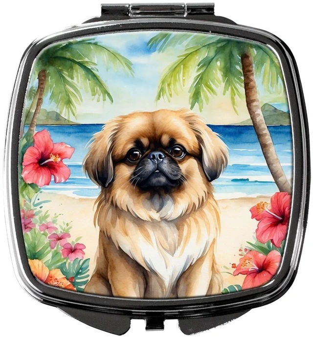 Main image of Pekingese Luau Compact Mirror Decorative Travel Makeup Mirror for Women Girls Gifts Pocket Makeup Mirror Folding Handheld