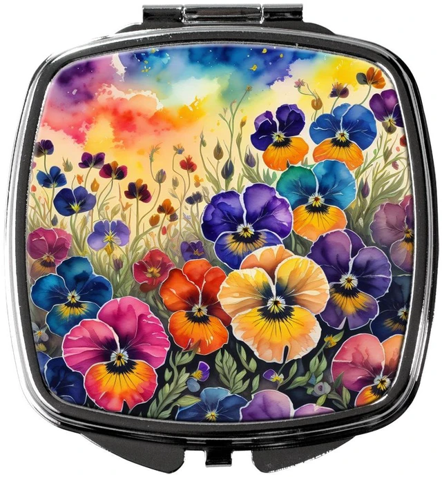 Main image of Colorful Pansies Compact Mirror Decorative Travel Makeup Mirror for Women Girls Gifts Pocket Makeup Mirror Folding Handheld