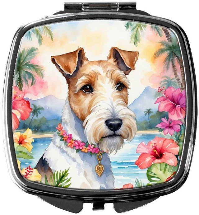 Main image of Fox Terrier Luau Compact Mirror Decorative Travel Makeup Mirror for Women Girls Gifts Pocket Makeup Mirror Folding Handheld