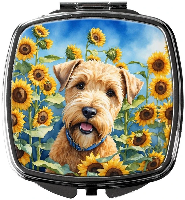 Main image of Wheaten Terrier in Sunflowers Compact Mirror Decorative Travel Makeup Mirror for Women Girls Gifts Pocket Makeup Mirror Folding Handheld