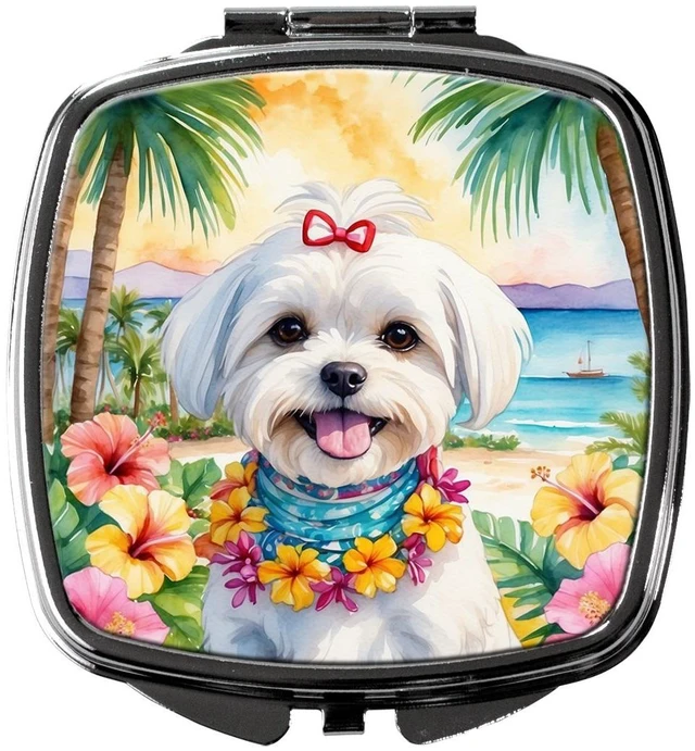 Main image of Maltese Luau Compact Mirror Decorative Travel Makeup Mirror for Women Girls Gifts Pocket Makeup Mirror Folding Handheld