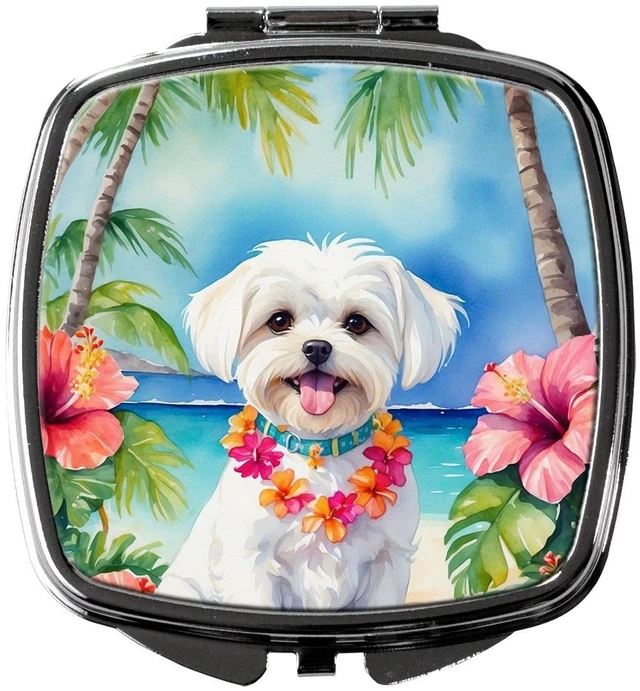 Main image of Maltese Luau Compact Mirror Decorative Travel Makeup Mirror for Women Girls Gifts Pocket Makeup Mirror Folding Handheld