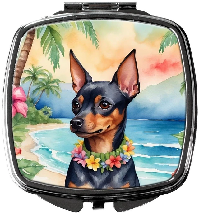 Main image of Miniature Pinscher Luau Compact Mirror Decorative Travel Makeup Mirror for Women Girls Gifts Pocket Makeup Mirror Folding Handheld