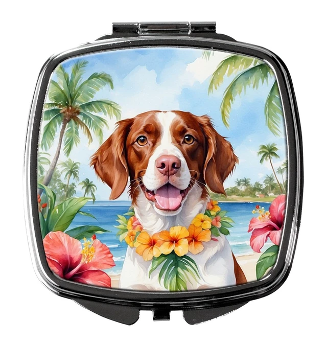 Main image of Brittany Spaniel Luau Compact Mirror Decorative Travel Makeup Mirror for Women Girls Gifts Pocket Makeup Mirror Folding Handheld