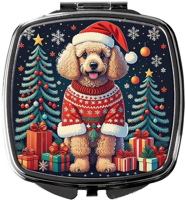 Main image of Apricot Toy Poodle Christmas Compact Mirror Decorative Travel Makeup Mirror for Women Girls Gifts Pocket Makeup Mirror Folding Handheld