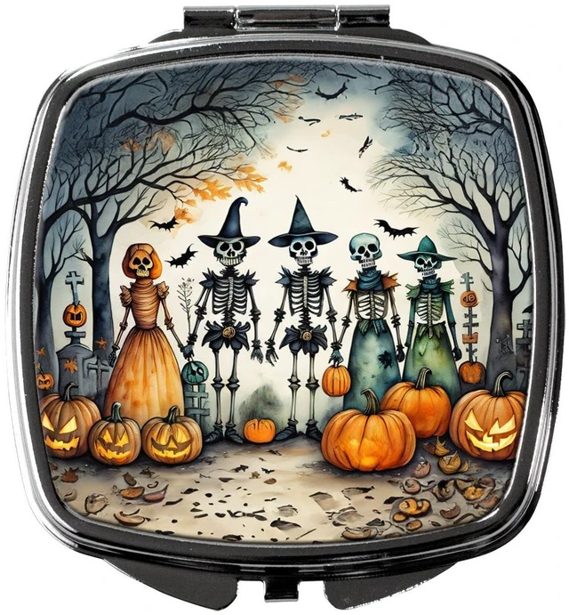 Main image of Calacas Skeletons Spooky Halloween Compact Mirror Decorative Travel Makeup Mirror for Women Girls Gifts Pocket Makeup Mirror Folding Handheld
