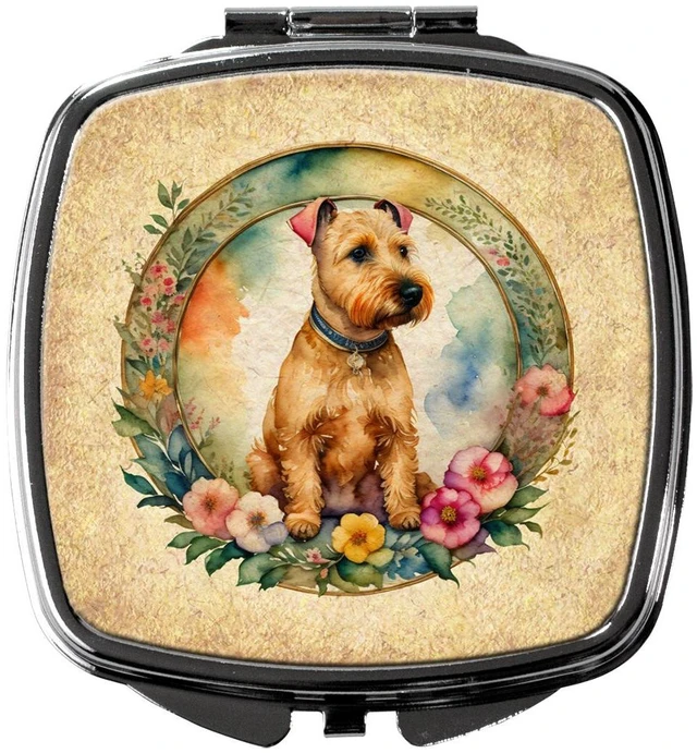 Main image of Lakeland Terrier and Flowers Compact Mirror Decorative Travel Makeup Mirror for Women Girls Gifts Pocket Makeup Mirror Folding Handheld