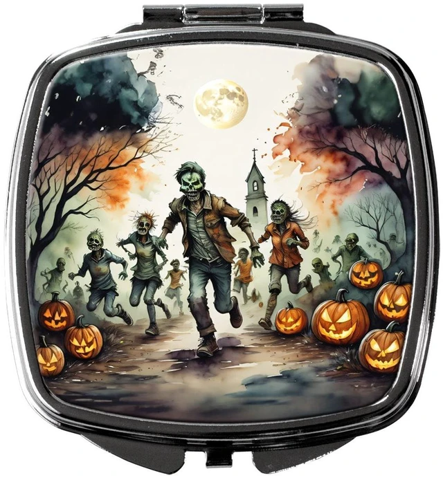 Main image of Zombies Spooky Halloween Compact Mirror Decorative Travel Makeup Mirror for Women Girls Gifts Pocket Makeup Mirror Folding Handheld