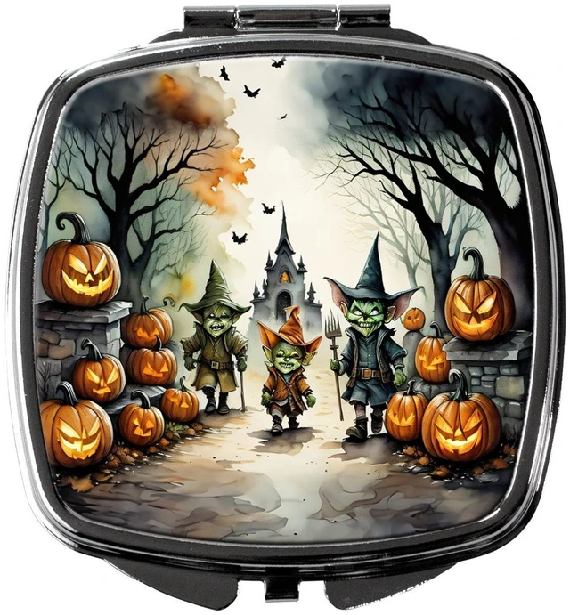 Main image of Goblins Spooky Halloween Compact Mirror Decorative Travel Makeup Mirror for Women Girls Gifts Pocket Makeup Mirror Folding Handheld