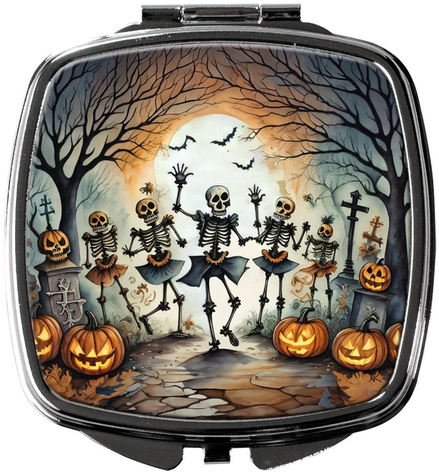 Main image of Dancing Skeletons Spooky Halloween Compact Mirror Decorative Travel Makeup Mirror for Women Girls Gifts Pocket Makeup Mirror Folding Handheld