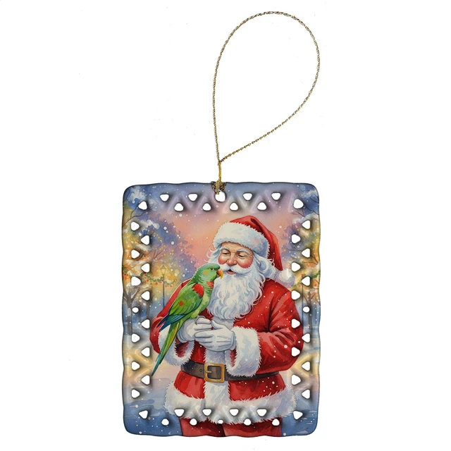 Main image of Male Eclectus with Santa Claus Porcelain Ornament Christmas Tree Hanging Decorations for Home Christmas Holiday, Rectangle, Gift, Multicolor