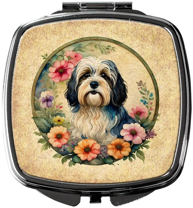 Main image of Havanese and Flowers Compact Mirror Decorative Travel Makeup Mirror for Women Girls Gifts Pocket Makeup Mirror Folding Handheld