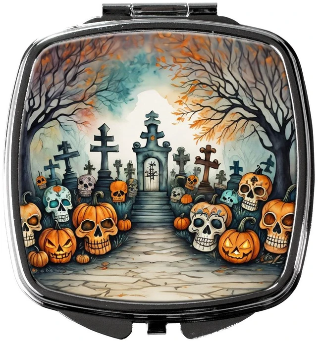 Main image of Calaveras Sugar Skulls Spooky Halloween Compact Mirror Decorative Travel Makeup Mirror for Women Girls Gifts Pocket Makeup Mirror Folding Handheld