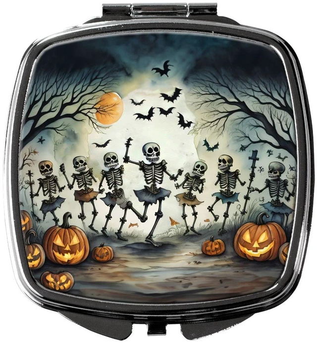 Main image of Dancing Skeletons Spooky Halloween Compact Mirror Decorative Travel Makeup Mirror for Women Girls Gifts Pocket Makeup Mirror Folding Handheld