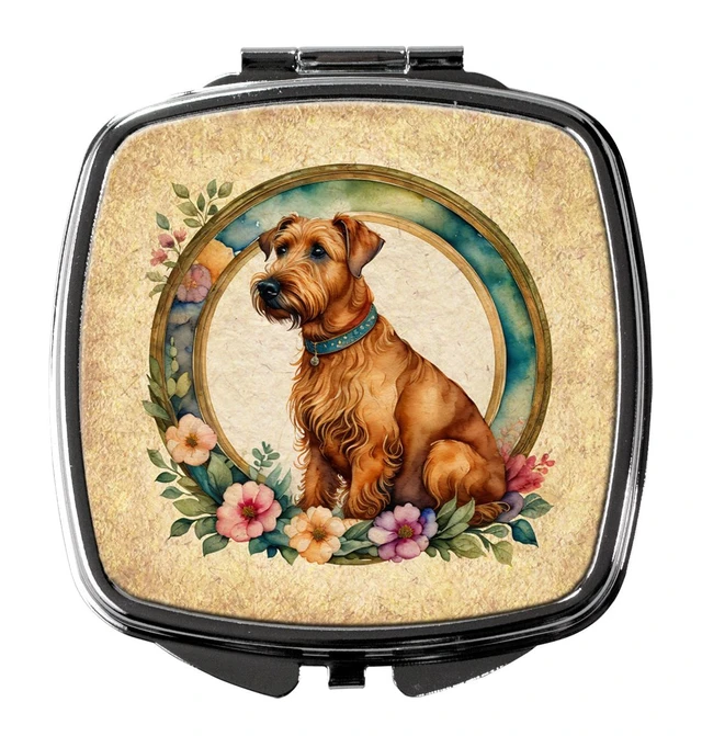 Main image of Irish Terrier and Flowers Compact Mirror Decorative Travel Makeup Mirror for Women Girls Gifts Pocket Makeup Mirror Folding Handheld