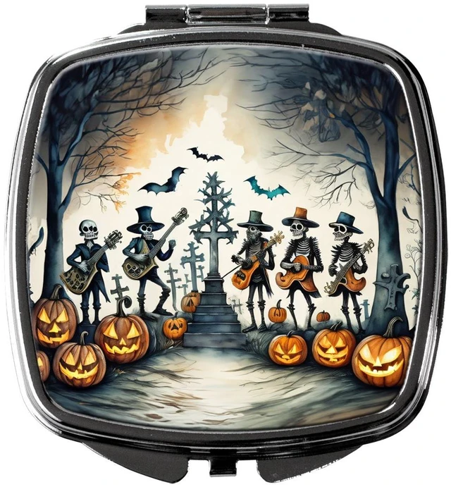 Main image of Mariachi Skeleton Band Spooky Halloween Compact Mirror Decorative Travel Makeup Mirror for Women Girls Gifts Pocket Makeup Mirror Folding Handheld
