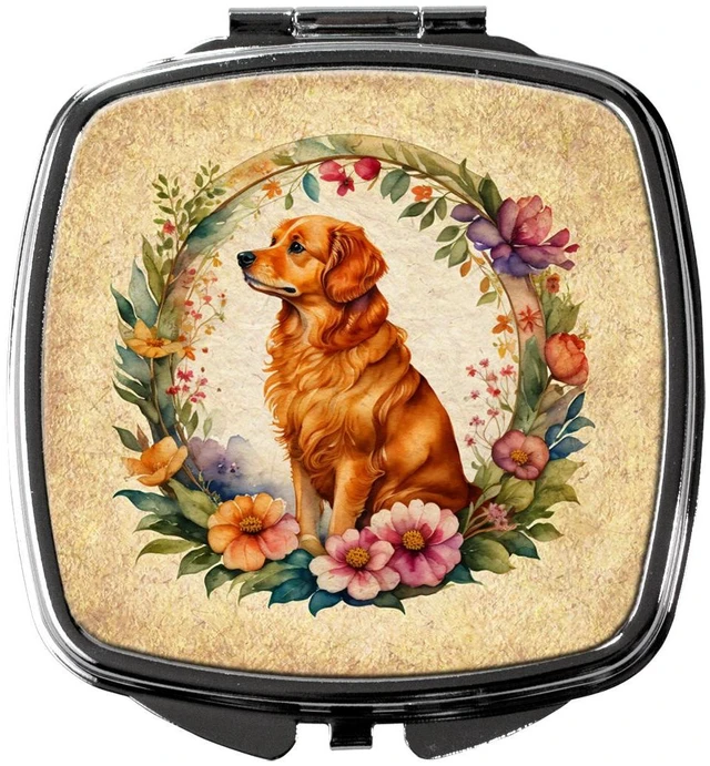 Main image of Nova Scotia Duck Tolling Retriever and Flowers Compact Mirror Decorative Travel Makeup Mirror for Women Girls Gifts Pocket Makeup Mirror Folding Handheld