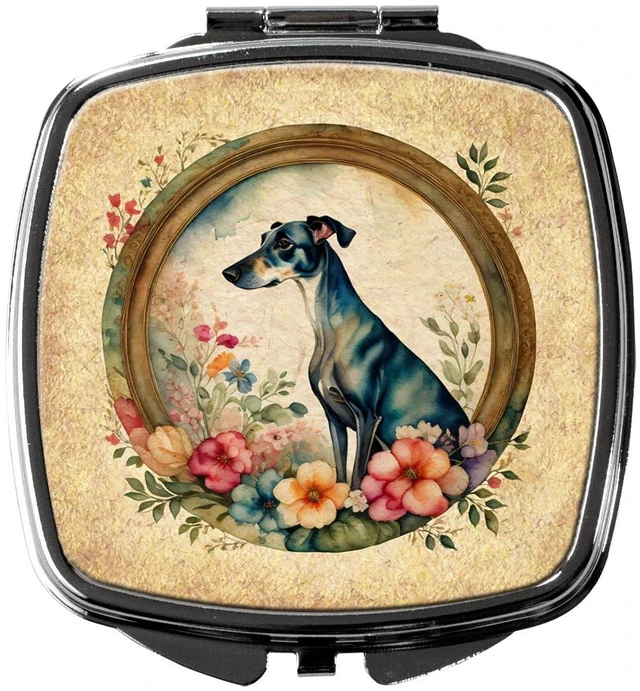Main image of Greyhound and Flowers Compact Mirror Decorative Travel Makeup Mirror for Women Girls Gifts Pocket Makeup Mirror Folding Handheld