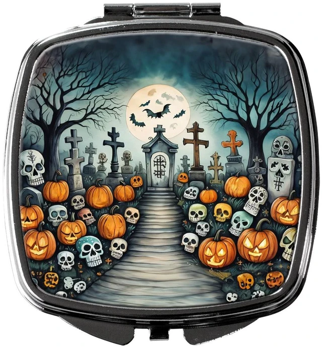 Main image of Calaveras Sugar Skulls Spooky Halloween Compact Mirror Decorative Travel Makeup Mirror for Women Girls Gifts Pocket Makeup Mirror Folding Handheld