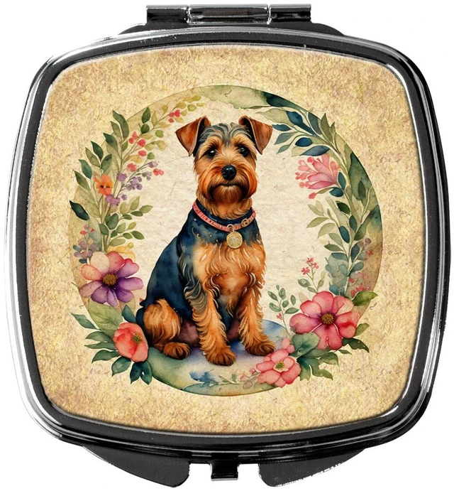 Main image of Welsh Terrier and Flowers Compact Mirror Decorative Travel Makeup Mirror for Women Girls Gifts Pocket Makeup Mirror Folding Handheld