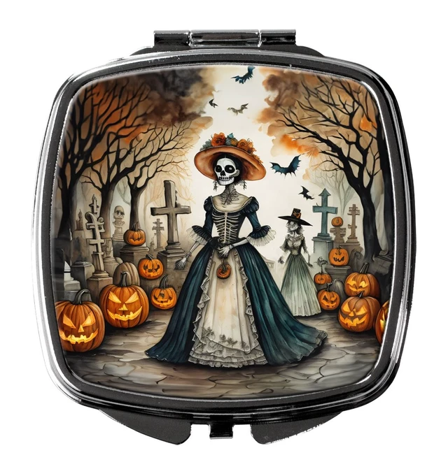 Main image of La Catrina Skeleton Spooky Halloween Compact Mirror Decorative Travel Makeup Mirror for Women Girls Gifts Pocket Makeup Mirror Folding Handheld