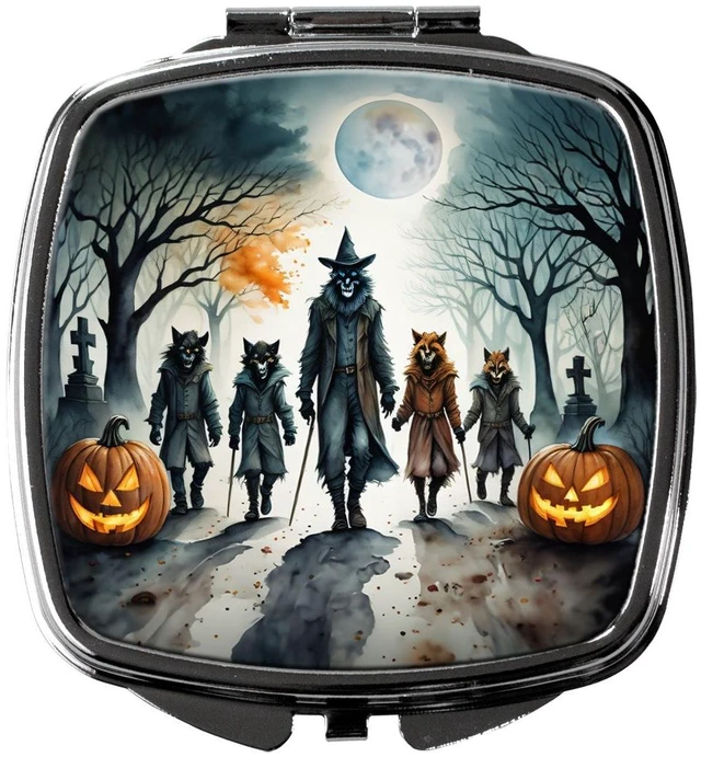 Main image of Werewolves Spooky Halloween Compact Mirror Decorative Travel Makeup Mirror for Women Girls Gifts Pocket Makeup Mirror Folding Handheld