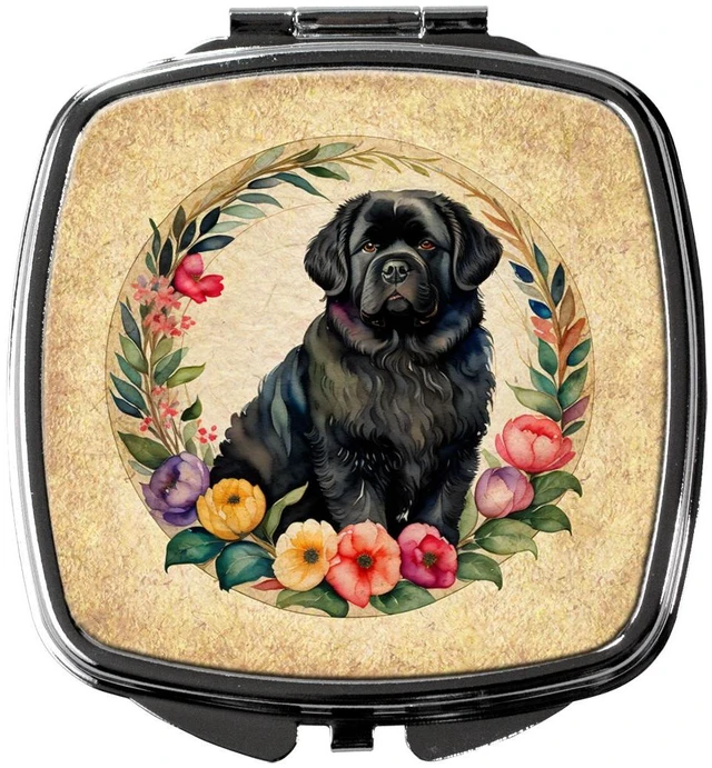 Main image of Newfoundland and Flowers Compact Mirror Decorative Travel Makeup Mirror for Women Girls Gifts Pocket Makeup Mirror Folding Handheld