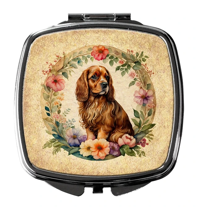 Main image of Sussex Spaniel and Flowers Compact Mirror Decorative Travel Makeup Mirror for Women Girls Gifts Pocket Makeup Mirror Folding Handheld
