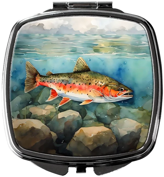 Main image of Brook Trout Compact Mirror Decorative Travel Makeup Mirror for Women Girls Gifts Pocket Makeup Mirror Folding Handheld