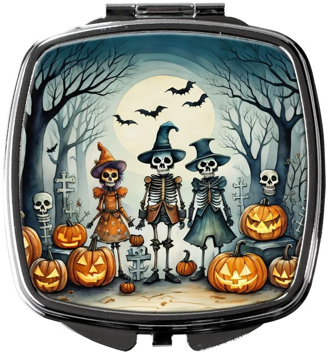 Main image of Calacas Skeletons Spooky Halloween Compact Mirror Decorative Travel Makeup Mirror for Women Girls Gifts Pocket Makeup Mirror Folding Handheld